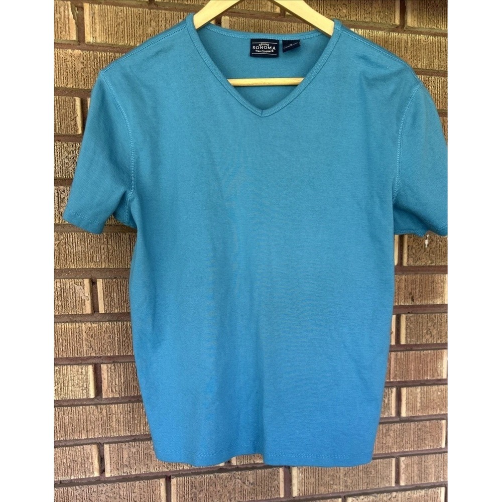 Sonoma Top Sz XL Blue Pull Over V Neck Short Sleeve Casual Work Career Summer